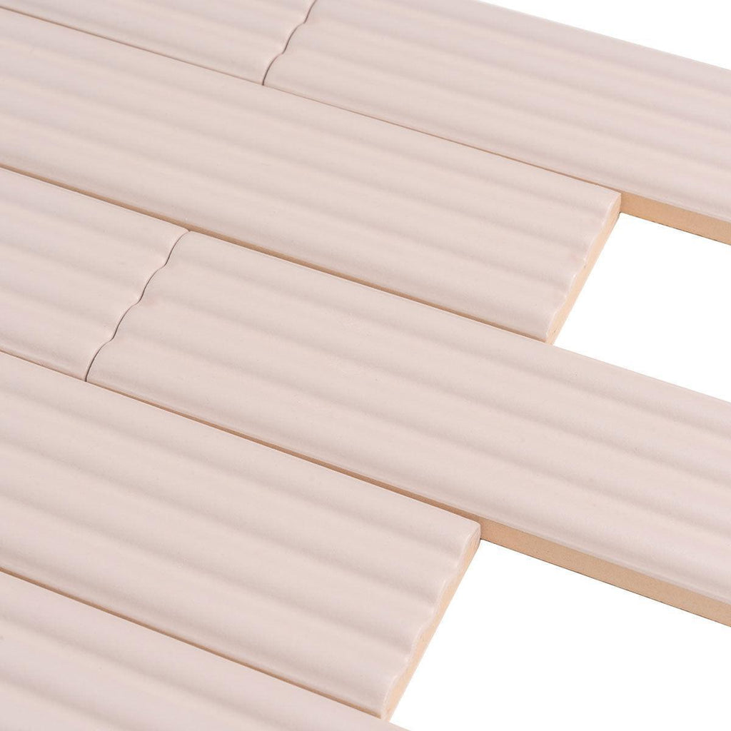 Groove Pink Deco Matte Ceramic Subway Tile | Tile Club