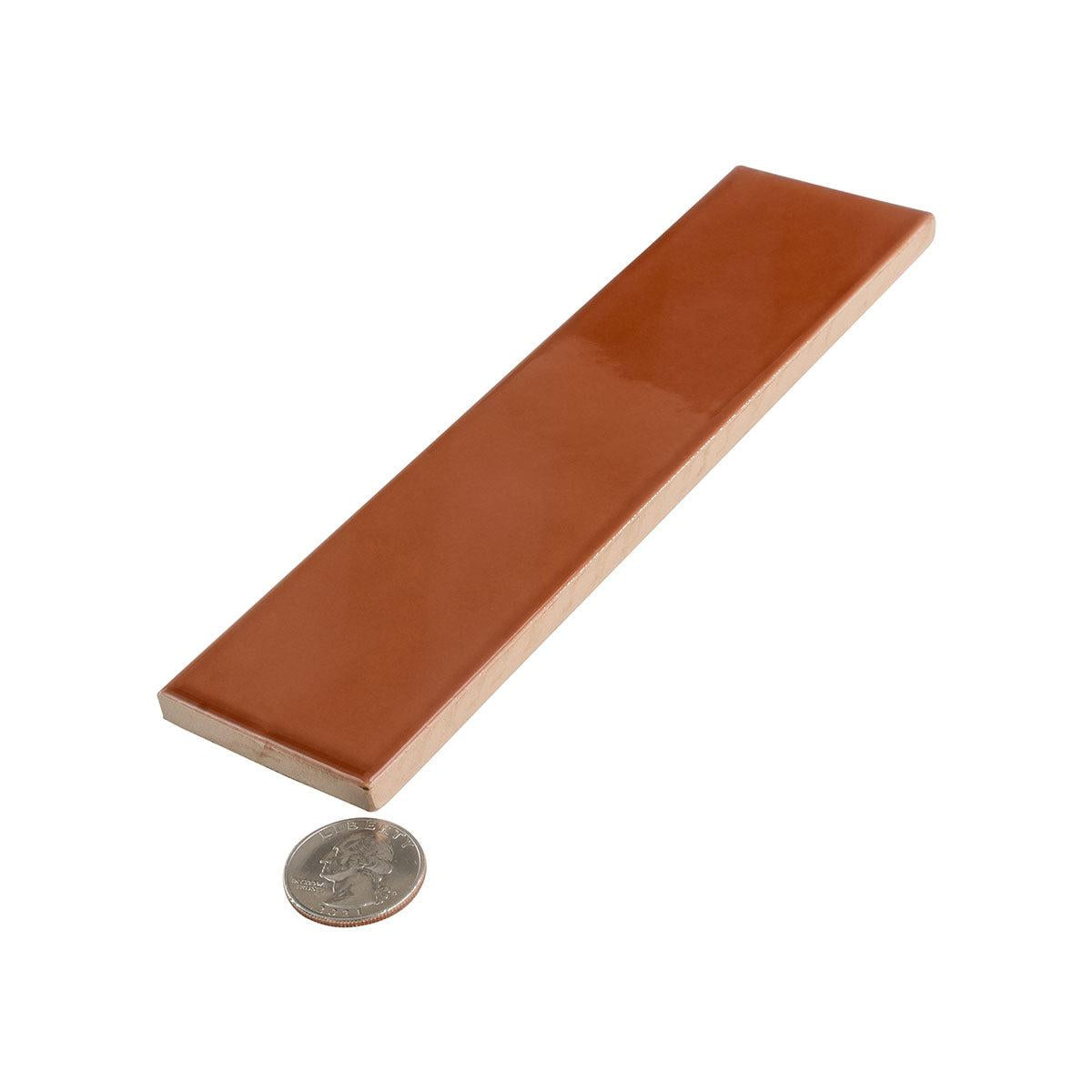 Groove Terra Cotta Gloss Ceramic Subway Tile