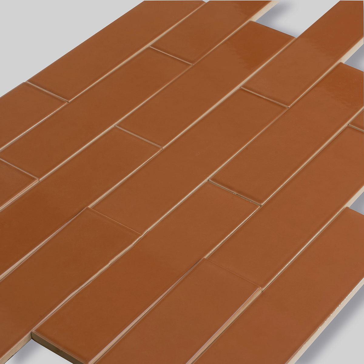 Groove Terra Cotta Gloss Ceramic Subway Tile