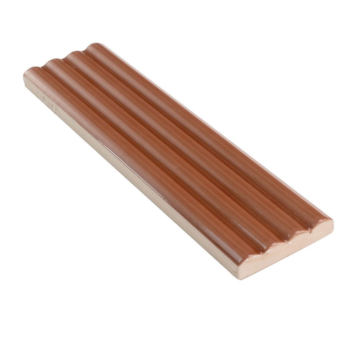 Groove Terra Cotta Deco Gloss Ceramic Subway Tile