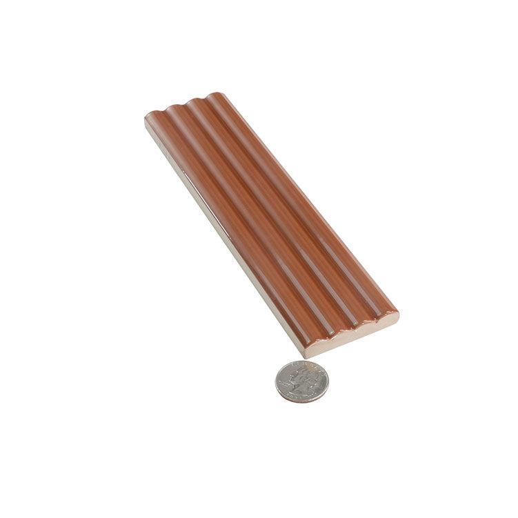 Groove Terra Cotta Deco Gloss Ceramic Subway Tile