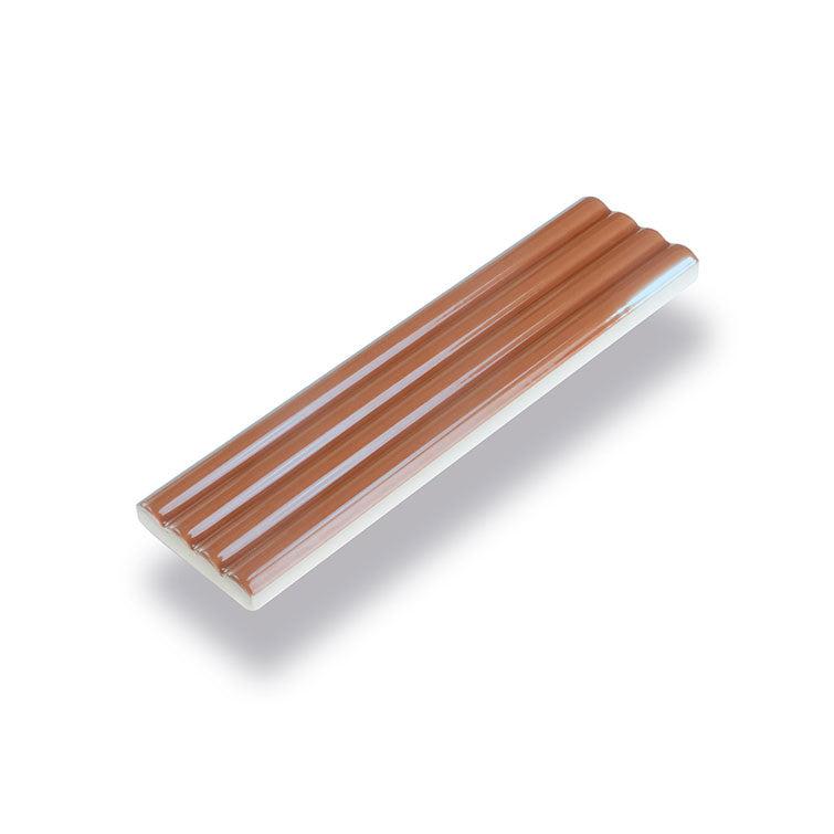 Groove Terra Cotta Deco Gloss Ceramic Subway Tile