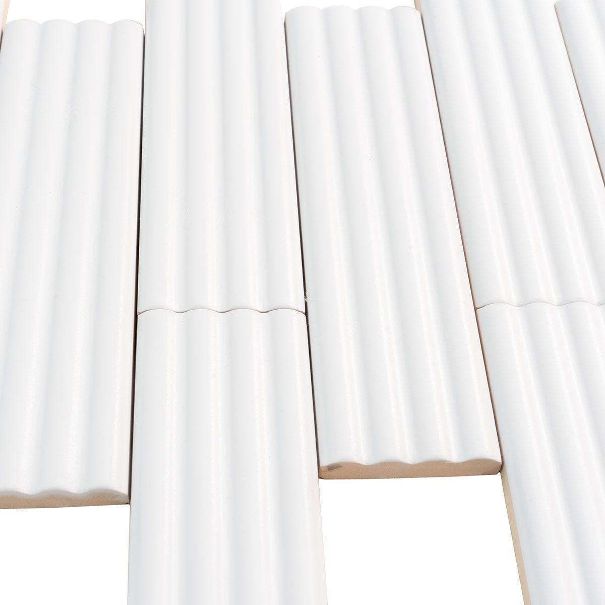 Groove White Deco Matte Ceramic Subway Tile | Tile Club