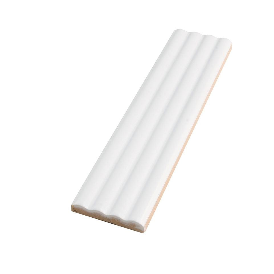 Groove White Deco Matte Ceramic Subway Tile