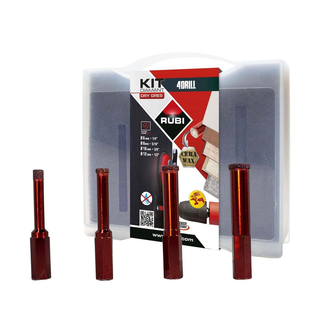 RUBI Tools Diamond Drill Bit DRYGRES 4DRILL Kit - 1/4", 5/16", 3/8", 1/2" | Tile Club