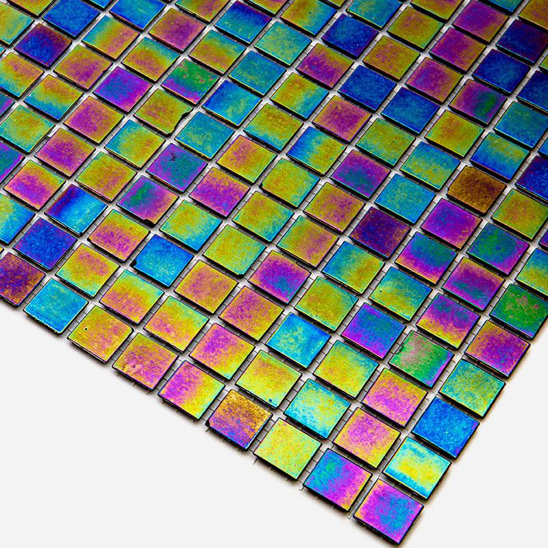Dark Rainbow Squares Glass Pool Tile