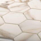 Recycled Glass Hexagon Mosaic In Calacatta Marble Color