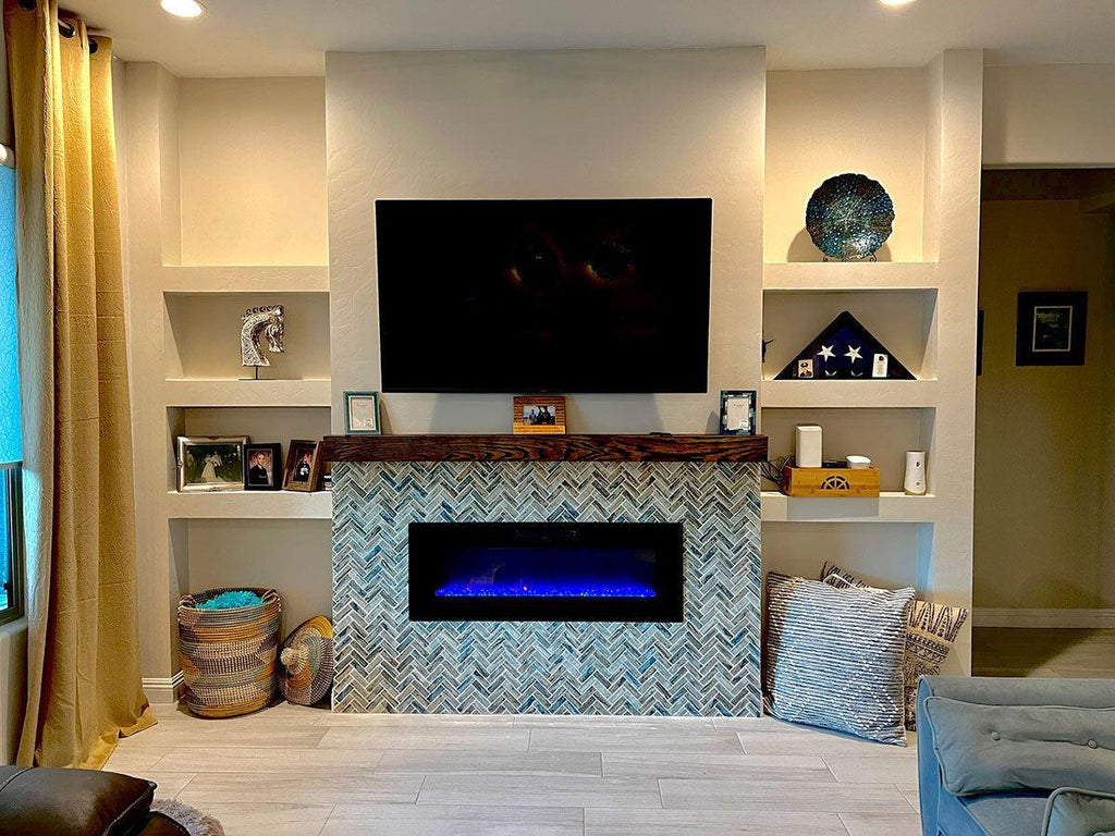 Recycled Glass Herringbone Mosaic In Blue Wood Color | Tile Club