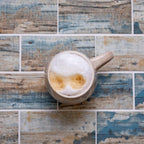 Recycled Glass Eco-Friendly Tile with a Blue Wood Look in a Subway Tile Mosaic