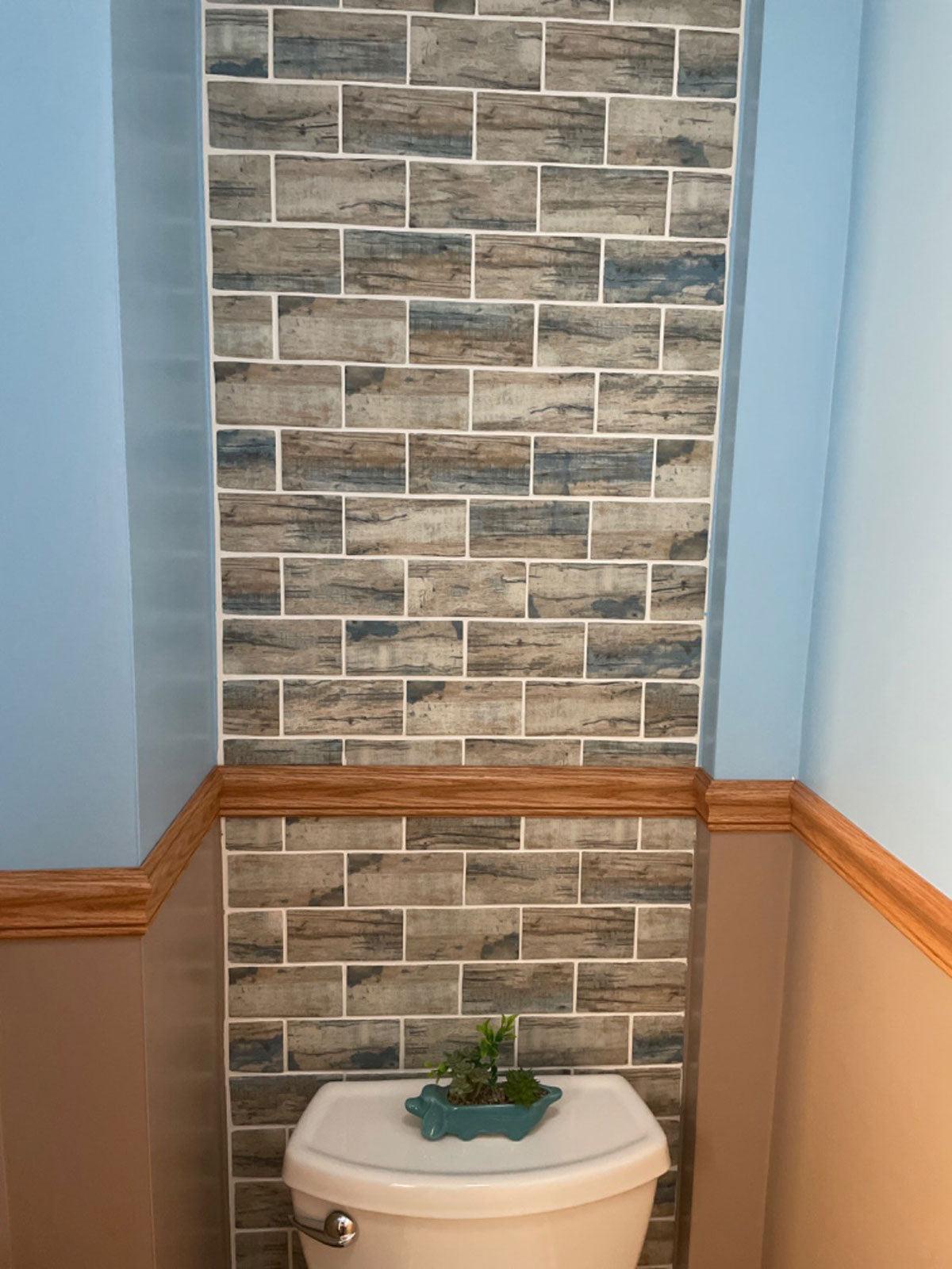 Recycled Glass Subway Mosaic Tile In Blue Wood Color | Tile Club