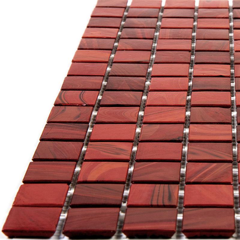 Red Swirls Squares Glass Pool Tile