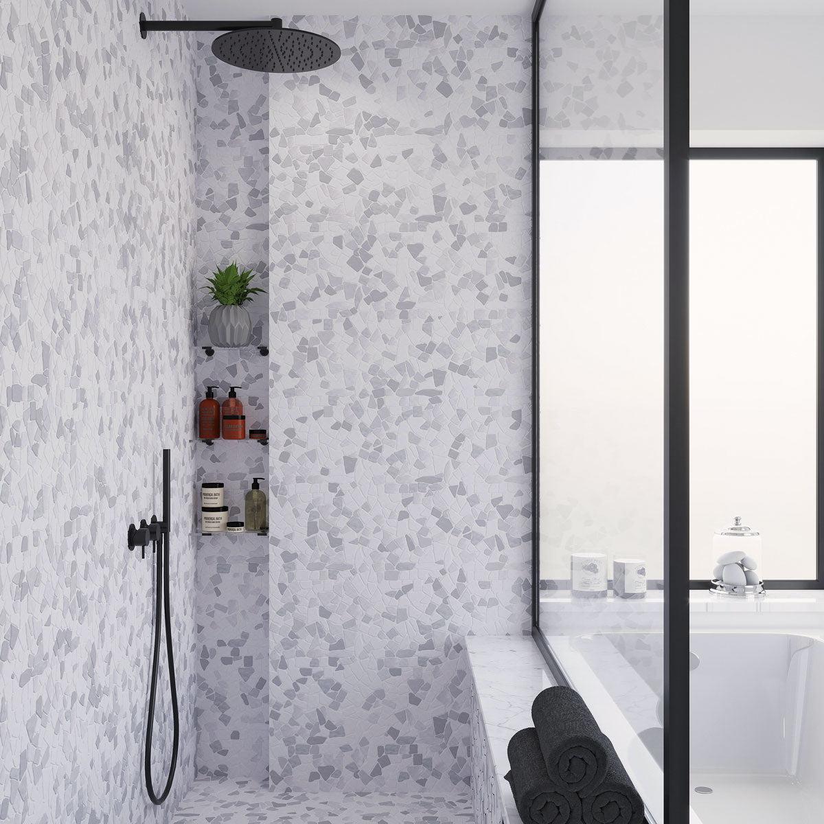 River Rock Bathroom Shower Wall and Floor with Marble Pebbles Tile