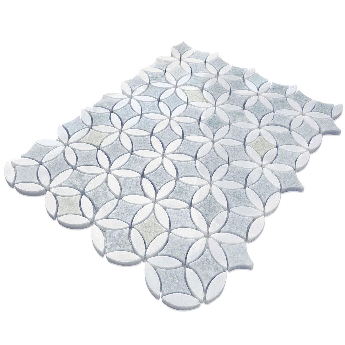 Roman Flower Blue Celeste Marble Mosaic Tile | Tile Club