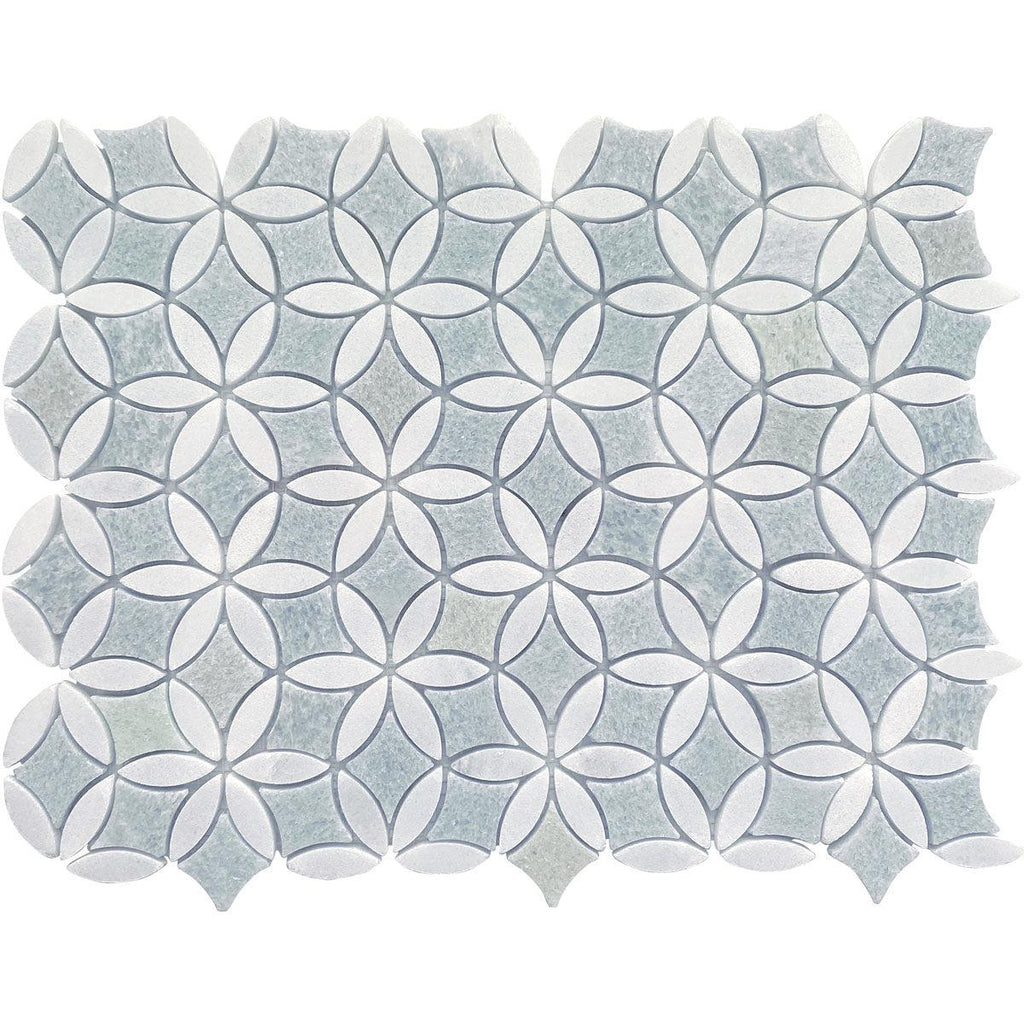 Roman Flower Blue Celeste Marble Mosaic Tile