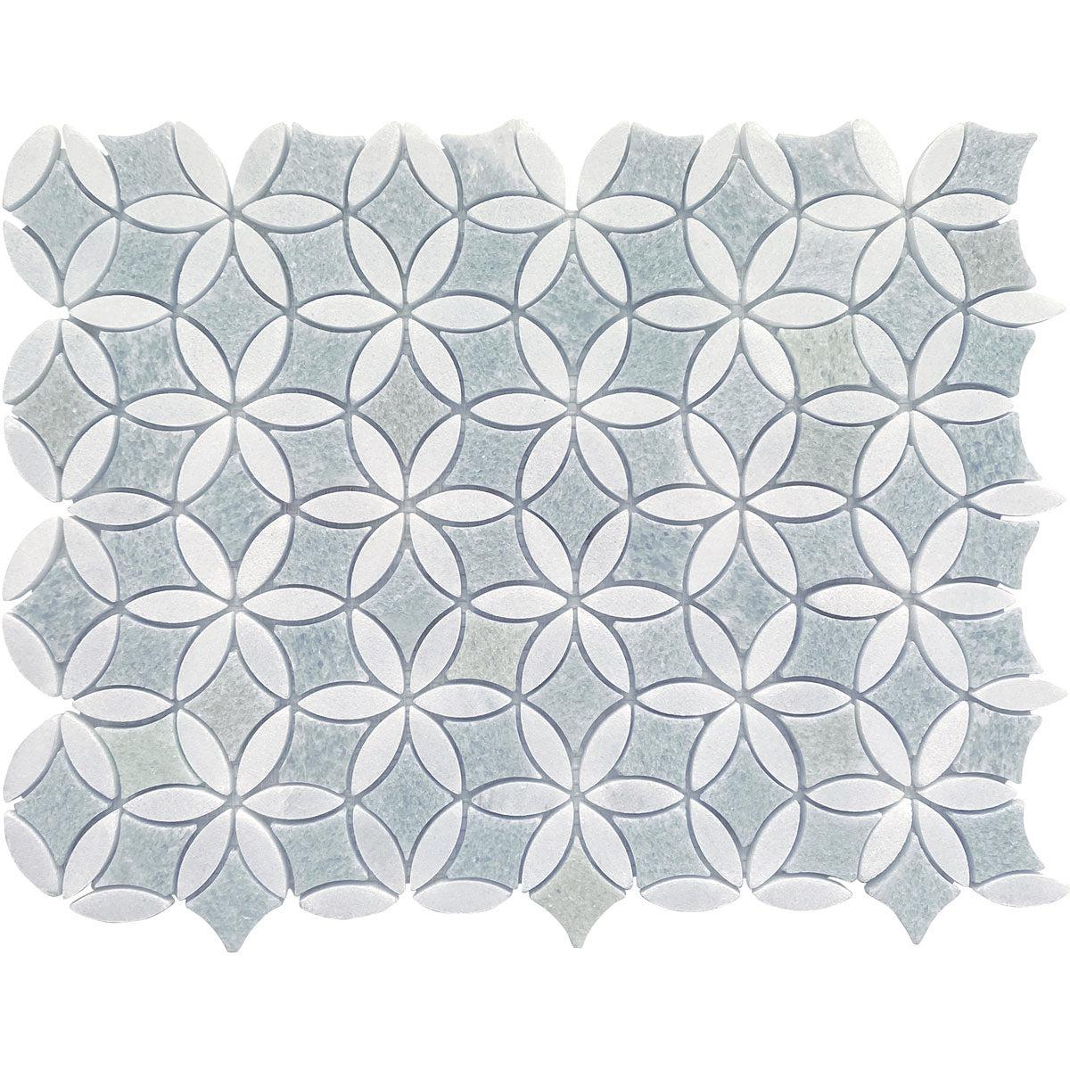 Roman Flower Blue Celeste Marble Mosaic Tile Sample