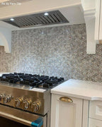 Roman Flower Wooden Beige And Carrara Marble Mosaic Tile | Tile Club