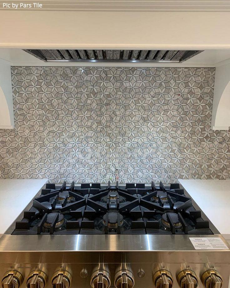 Roman Flower Wooden Beige And Carrara Marble Mosaic Tile | Tile Club