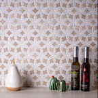 Roman Flower Wooden Beige And Carrara Marble Mosaic Tile