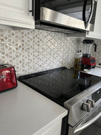 Roman Flower Wooden Beige And Carrara Marble Mosaic Tile | Tile Club