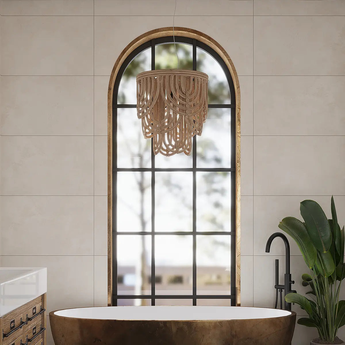 Rowena Cream Plaster Ceramic Tile 18x48 Bathroom Wall