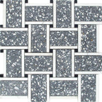 Gray and White Terrazzo Basket Weave Mosaic Tile