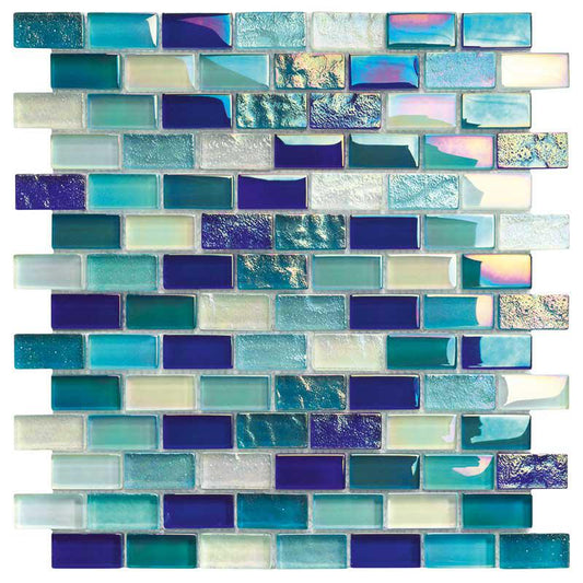 Neptune Blue Blend 1X2 Glass Brick Tile