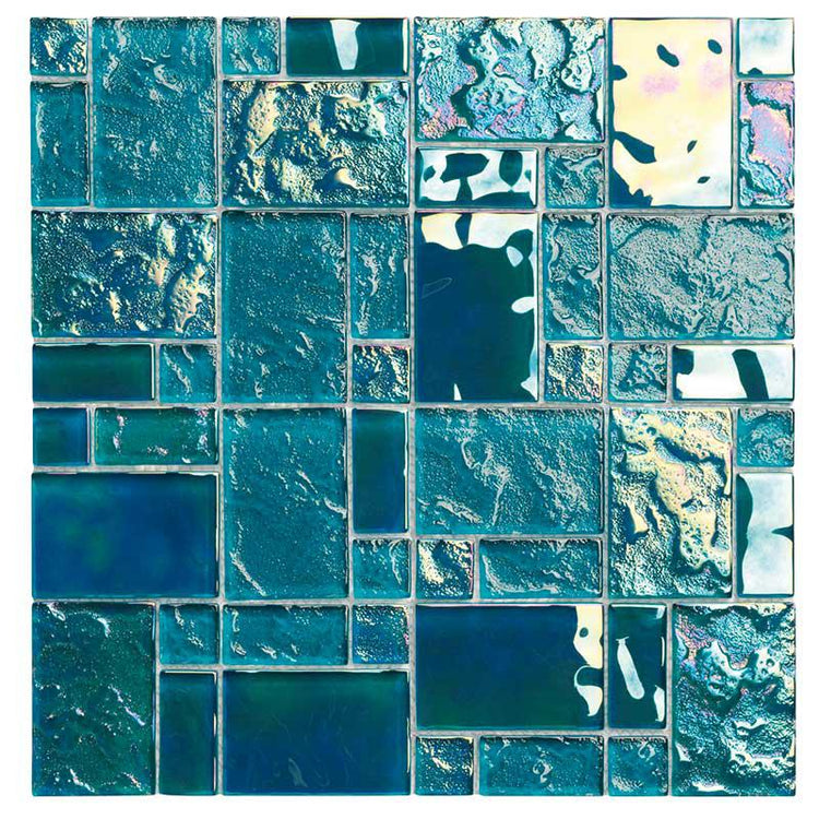 Pacific Turquoise Square Pattern Glass Mosaic