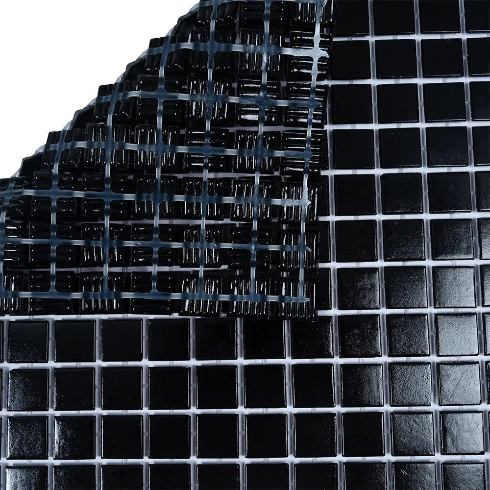 Space Black Squares Glass Pool Tile | Tile Club