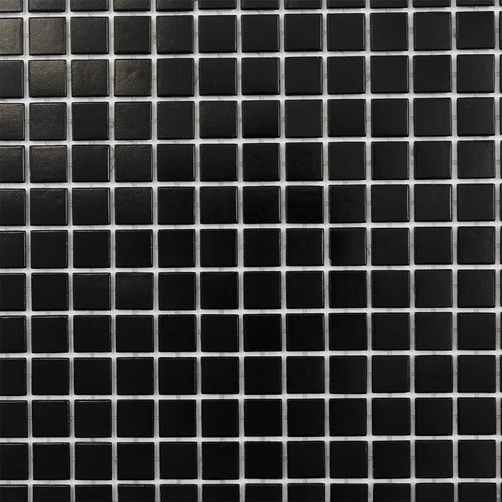 Space Black Squares Glass Pool Tile | Tile Club
