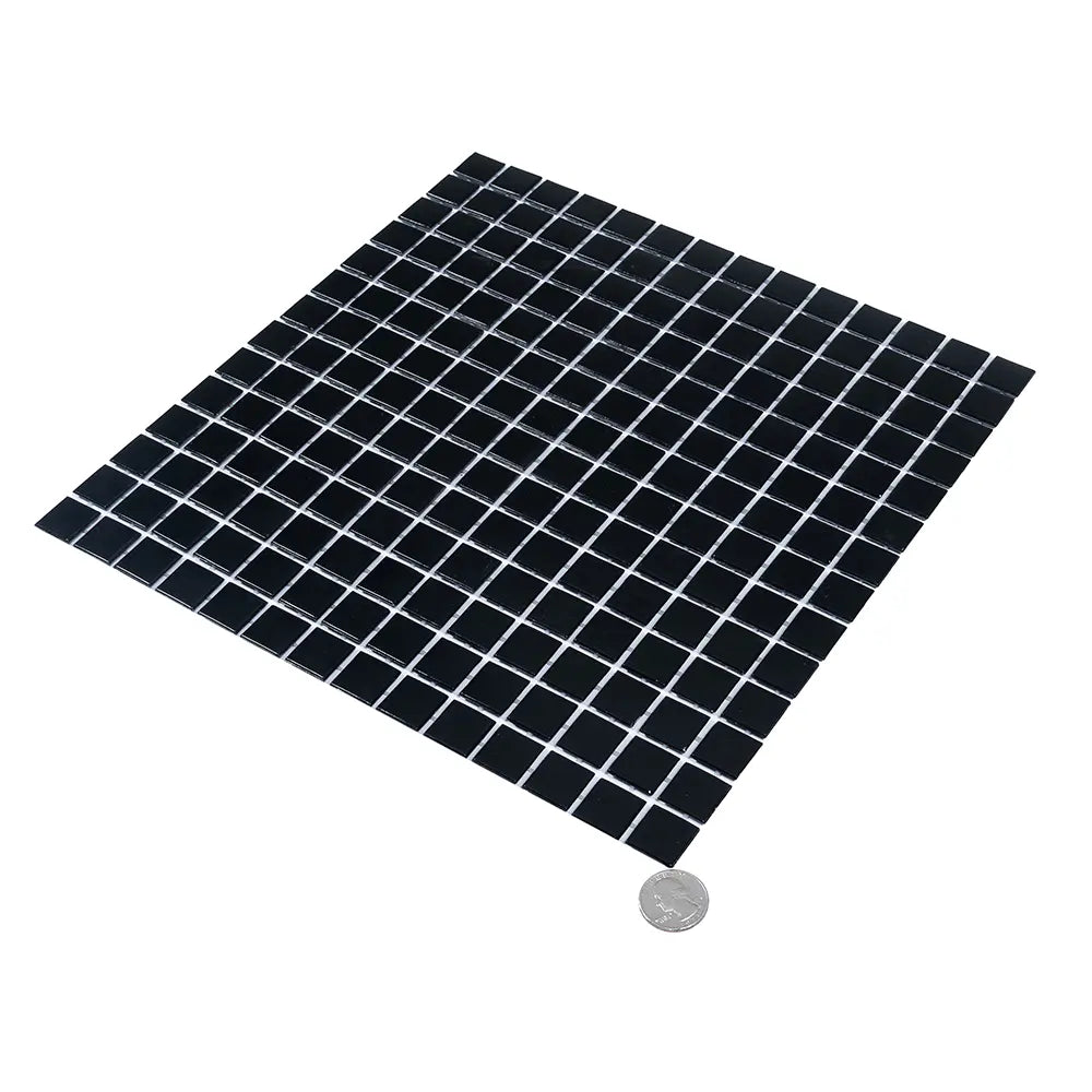 Space Black Squares Glass Pool Tile | Tile Club