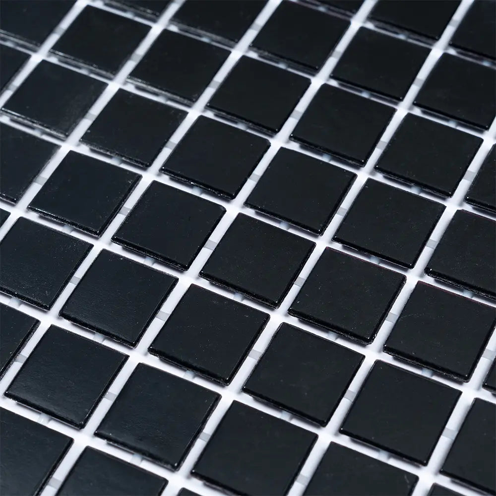 Space Black Squares Glass Pool Tile | Tile Club