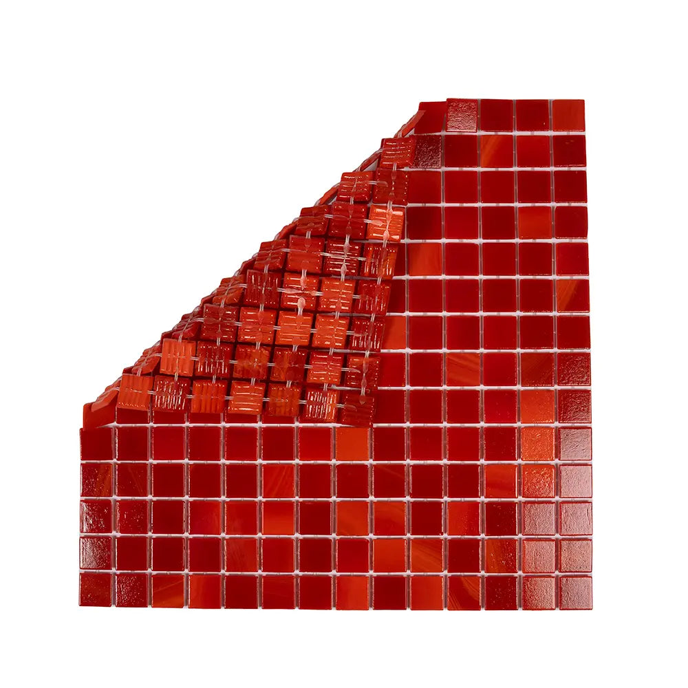 Blood Orange Squares Glass Pool Tile | Tile Club