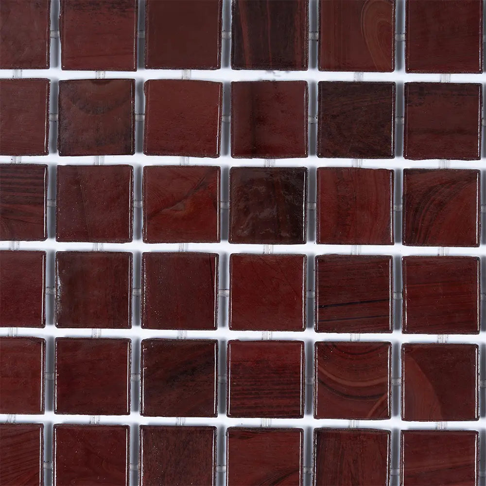 Red Swirls Squares Glass Pool Tile | Tile Club