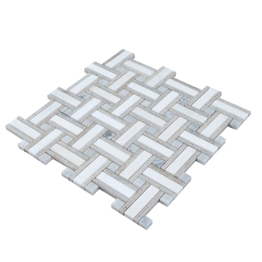 Sand Valley & Thassos Basket Weave Mosaic Tile | Tile Club