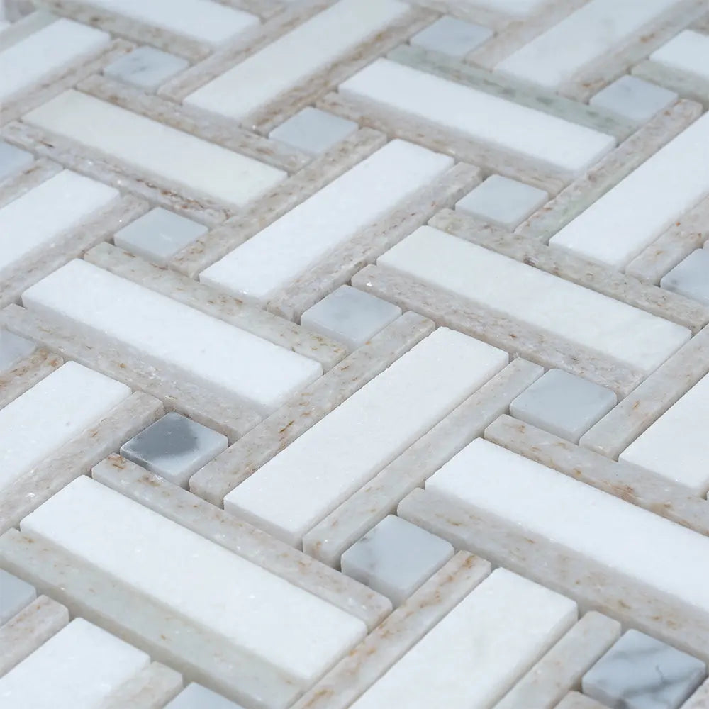 Sand Valley & Thassos Basket Weave Mosaic Tile | Tile Club