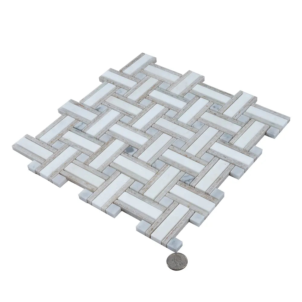 Sand Valley & Thassos Basket Weave Mosaic Tile | Tile Club