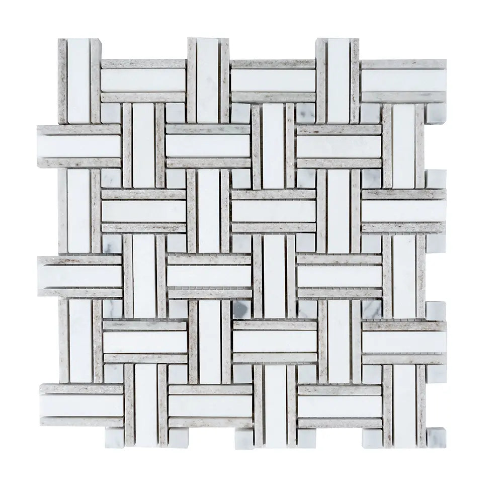Sand Valley & Thassos Basket Weave Mosaic Tile | Tile Club