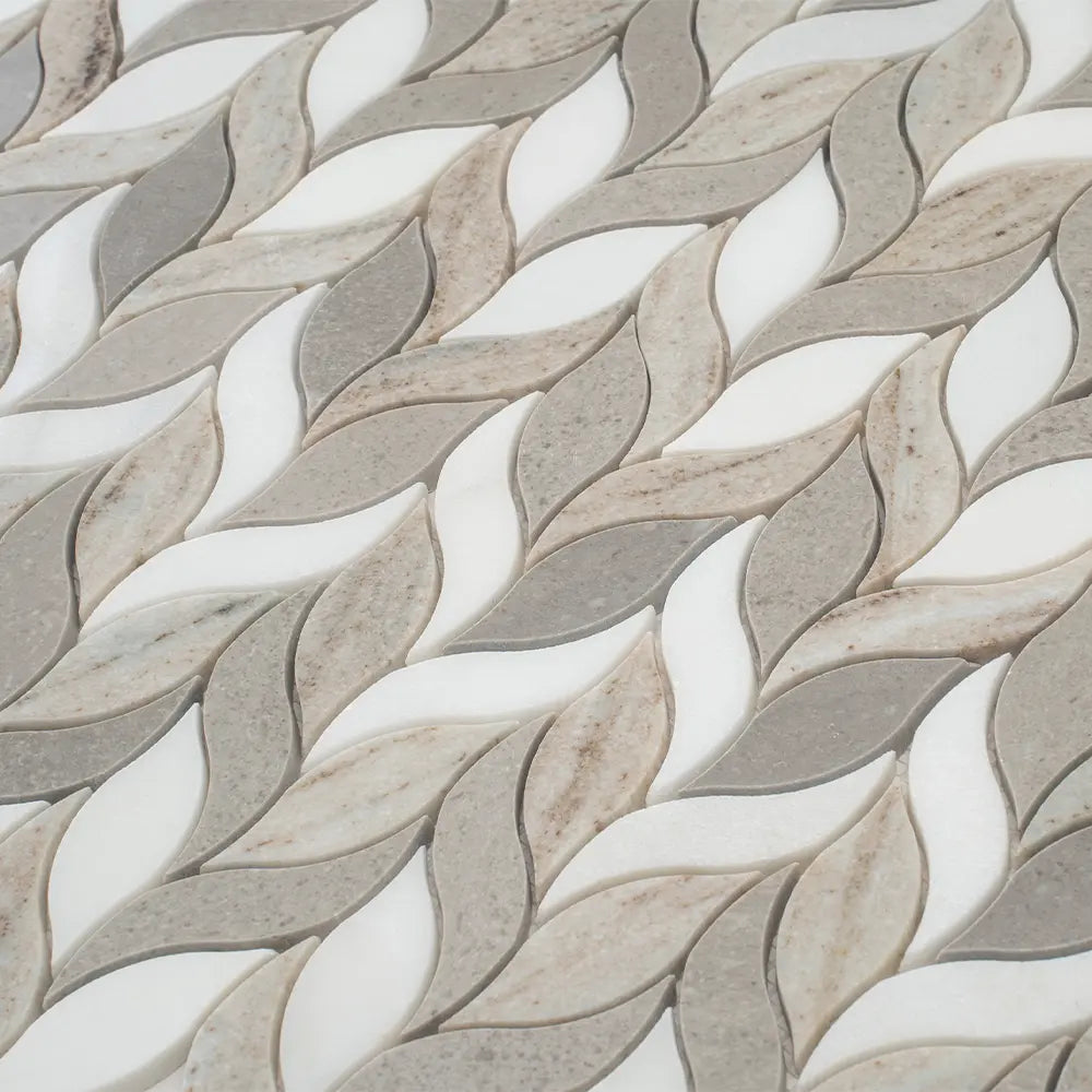 Sand Valley And Thassos Leaves Marble Mosaic Tile | Tile Club
