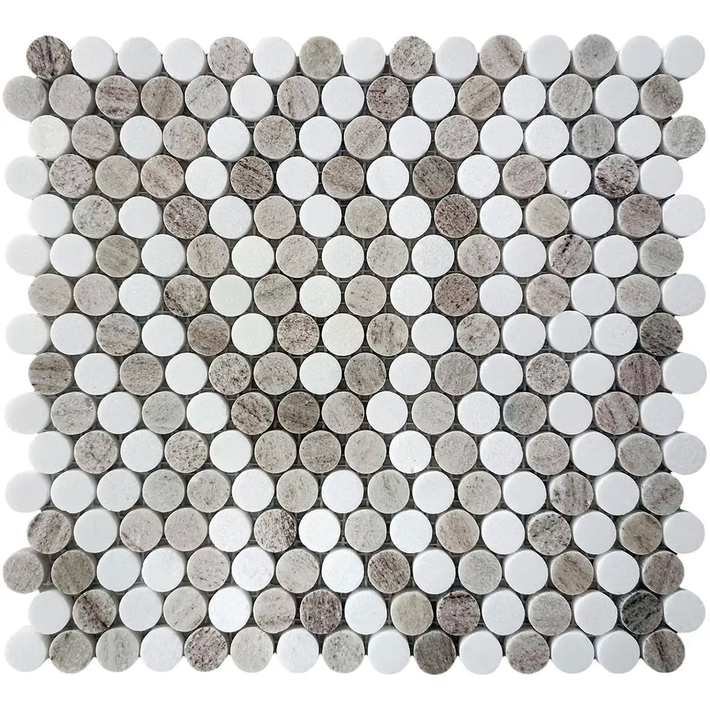 Sand Valley and Thassos Marble Penny Round Tile | Tile Club