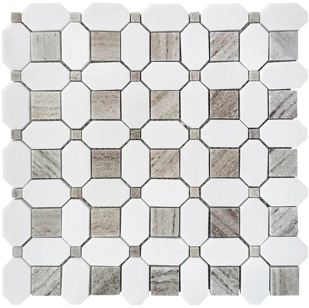 Sand Valley Octagon and Thassos Square Marble Mosaic Tile | Tile Club