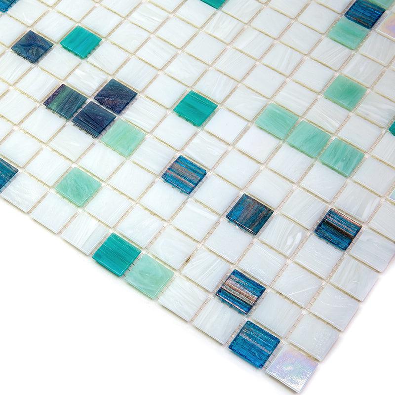 Blue and White Gradient Squares Glass Pool Tile | Tile Club