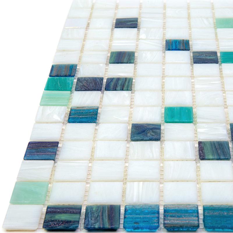 Blue and White Gradient Squares Glass Pool Tile | Tile Club