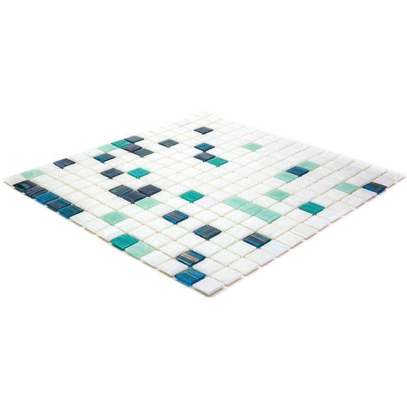 Blue and White Gradient Squares Glass Pool Tile | Tile Club