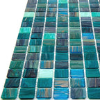 Blue and White Gradient Squares Glass Pool Tile | Tile Club