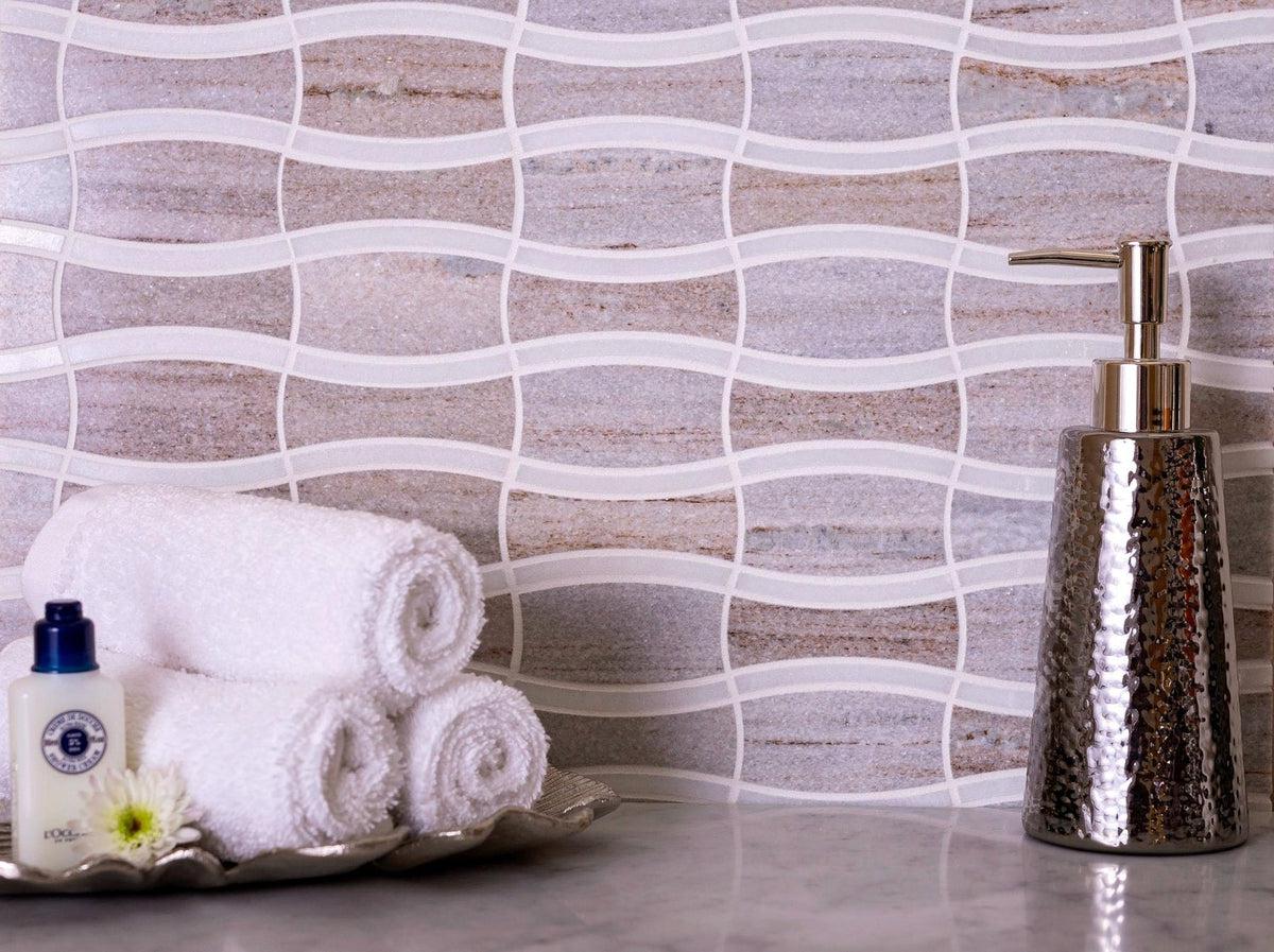 SAND VALLEY AND THASSOS BOW-TIE MARBLE MOSAIC TILE