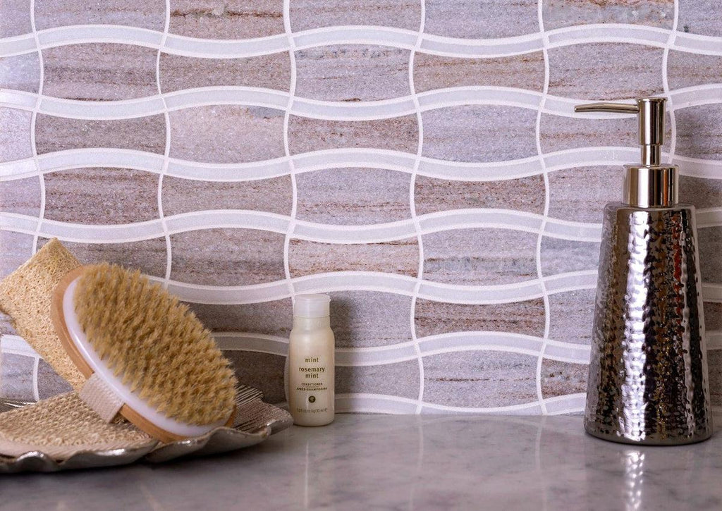 SAND VALLEY AND THASSOS BOW-TIE MARBLE MOSAIC TILE