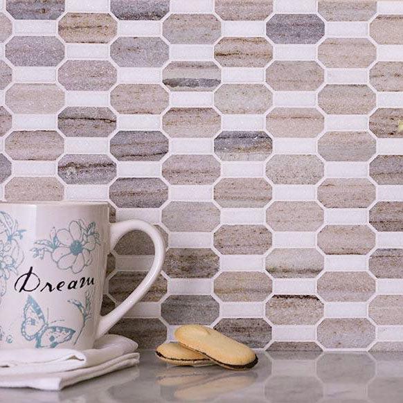 Sand Valley And Thassos Wave Marble Mosaic Kitchen Backsplash Tile