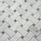 White Carrara & Bardiglio Curved Basket Weave Marble Mosaic Tile