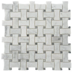 White Carrara & Bardiglio Curved Basket Weave Marble Mosaic Tile