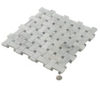 White Carrara & Bardiglio Curved Basket Weave Marble Mosaic Tile